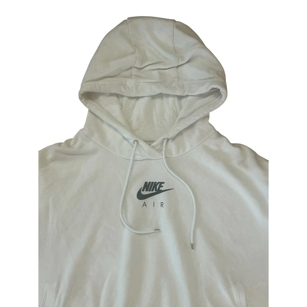 Nike Air Fleece Pullover Cropped Hoodie White with Black Spellout Logo Size XL